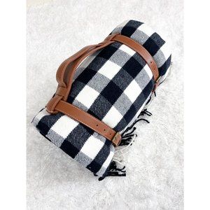 Mark & Graham Navy White Gingham Waterproof Picnic Blanket 55x70 NEW